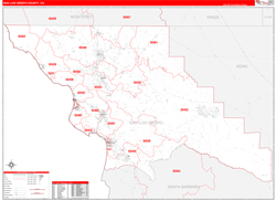 San Luis ObispoCounty, CA Wall Map Zip Code Red Line Style 2024
